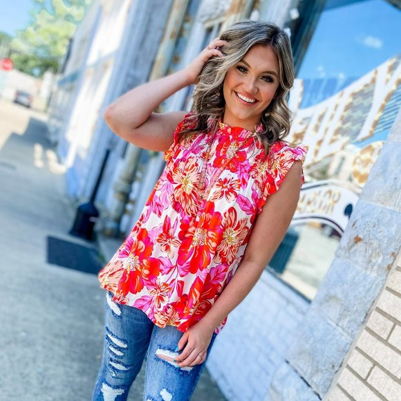 BiBi Tops - NWT Boutique The Maui Ruffle Sleeve Smocked Top